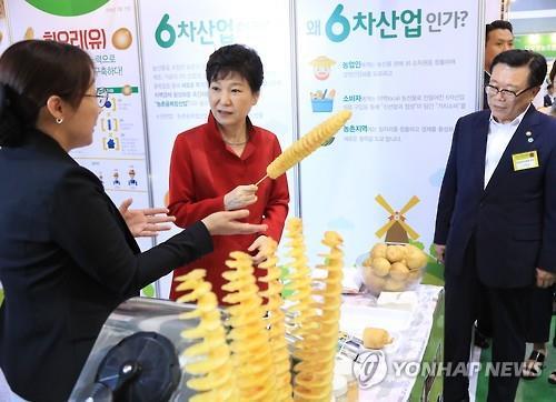 朴槿惠在首尔农贸中心表示农业食品将是未来韩流的主力。  -- 中韩人力网