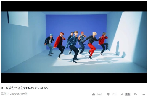 BTS四首歌MV播放量破2亿 《DNA》创最快纪录——中韩人力网